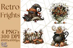 Vintage Halloween Clipart PNG, Halloween Retro Characters Product Image 1