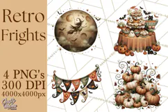 Vintage Halloween Clipart PNG, Halloween Retro Characters Product Image 1