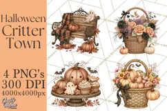 Halloween Critter Town Clipart PNG, Spooky Cottage Animals Product Image 1