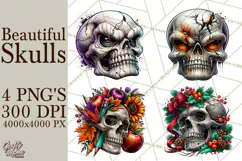 Floral Skull PNG Clipart, Spooky Gothic Halloween Png Product Image 1