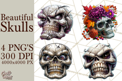 Floral Skull PNG Clipart, Spooky Gothic Halloween Png Product Image 1