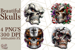 Floral Skull PNG Clipart, Spooky Gothic Halloween Png Product Image 1