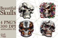 Floral Skull PNG Clipart, Spooky Gothic Halloween Png Product Image 1