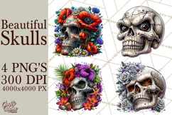 Floral Skull PNG Clipart, Spooky Gothic Halloween Png Product Image 1
