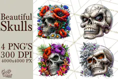 Floral Skull PNG Clipart, Spooky Gothic Halloween Png Product Image 1
