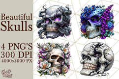 Floral Skull PNG Clipart, Spooky Gothic Halloween Png Product Image 1