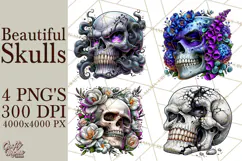 Floral Skull PNG Clipart, Spooky Gothic Halloween Png Product Image 1