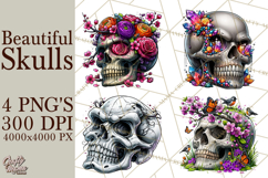 Floral Skull PNG Clipart, Spooky Gothic Halloween Png Product Image 1