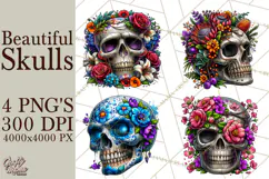 Floral Skull PNG Clipart, Spooky Gothic Halloween Png Product Image 1