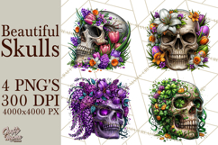 Floral Skull PNG Clipart, Spooky Gothic Halloween Png Product Image 1