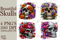 Floral Skull PNG Clipart, Spooky Gothic Halloween Png Product Image 1
