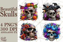 Floral Skull PNG Clipart, Spooky Gothic Halloween Png Product Image 1