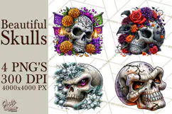 Floral Skull PNG Clipart, Spooky Gothic Halloween Png Product Image 1