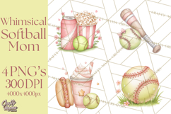 Whimsical Softball Mom Clipart PNG Game Day Mom Graphics Product Image 1
