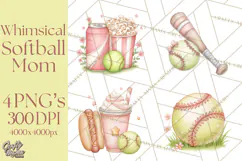 Whimsical Softball Mom Clipart PNG Game Day Mom Graphics Product Image 1