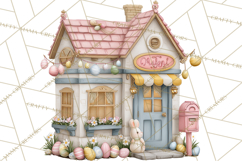Easter Town Clipart, Pastel Easter Buildings, Bunny Shop Png Product Image 3