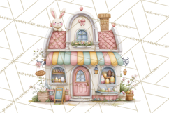 Easter Town Clipart, Pastel Easter Buildings, Bunny Shop Png Product Image 3