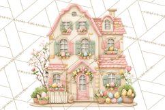 Easter Town Clipart, Pastel Easter Buildings, Bunny Shop Png Product Image 4