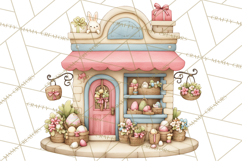 Easter Town Clipart, Pastel Easter Buildings, Bunny Shop Png Product Image 2