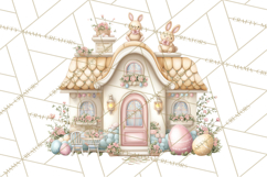 Easter Town Clipart, Pastel Easter Buildings, Bunny Shop Png Product Image 5