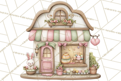 Easter Town Clipart, Pastel Easter Buildings, Bunny Shop Png Product Image 3