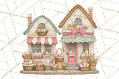 Easter Town Clipart, Pastel Easter Buildings, Bunny Shop Png Product Image 4