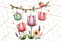 Spring Floral Clipart, Whimsical Flowers PNG, Pastel Tulips Product Image 3