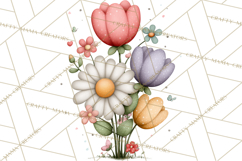 Spring Floral Clipart, Whimsical Flowers PNG, Pastel Tulips Product Image 2