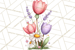 Spring Floral Clipart, Whimsical Flowers PNG, Pastel Tulips Product Image 5