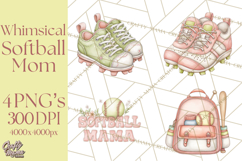 Whimsical Softball Mom Clipart PNG Game Day Mom Graphics Product Image 1