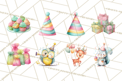 Woodland Birthday Clipart PNG, Watercolor Woodland Animals Product Image 2