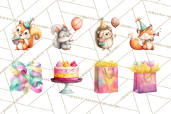 Woodland Birthday Clipart PNG, Watercolor Woodland Animals Product Image 7