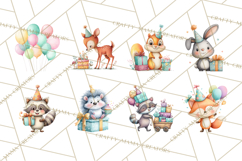 Woodland Birthday Clipart PNG, Watercolor Woodland Animals Product Image 4