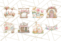 Easter Town Clipart, Pastel Easter Buildings, Bunny Shop Png Product Image 6