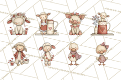 Valentine Farm Animal Clipart Pastel Country Watercolor PNG Product Image 3