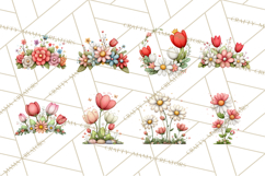 Spring Floral Clipart, Whimsical Flowers PNG, Pastel Tulips Product Image 13