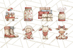 Valentine Farm Animal Clipart Pastel Country Watercolor PNG Product Image 6