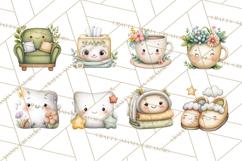 Spring Cozy Home Clipart, Cute Kawaii House Decor Icons PNG Product Image 3