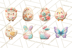 Easter Cookies Clipart, Bunny Chick Egg Carrot Flower PNG Product Image 3