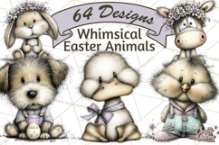 Pastel Easter Animals Watercolor Clipart, Easter PNG Product Image 1