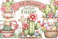 Easter Cactus Clipart, Easter Bunny, Faith, Easter PNG Product Image 1
