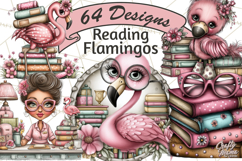 Flamingo Librarian Reading Clipart PNG Product Image 1