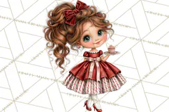 Candy Cane Christmas Girls Clipart PNG, Cute Holiday Kids Product Image 3