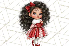 Candy Cane Christmas Girls Clipart PNG, Cute Holiday Kids Product Image 4