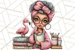 Flamingo Librarian Reading Clipart PNG Product Image 3