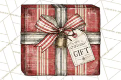 Vintage Christmas Presents Clipart, Christmas Gift Box PNG Product Image 4