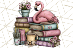 Flamingo Librarian Reading Clipart PNG Product Image 2