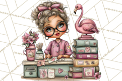 Flamingo Librarian Reading Clipart PNG Product Image 3