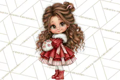 Candy Cane Christmas Girls Clipart PNG, Cute Holiday Kids Product Image 4