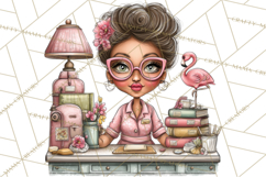 Flamingo Librarian Reading Clipart PNG Product Image 4